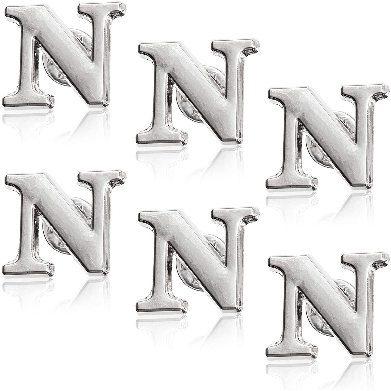 6 Pack Monogram Alphabet Letter N Brooch Pins, 0.8 inches Silver Initial Clothespins Lapel Pin Badge Collar for Men and Women Crafts, Custom Name, Accessories, Embellishment